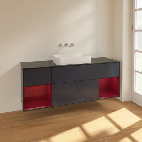 VILLEROY BOCH Toaletní skříňka Finion, s osvětlením, 4 výsuvy, 1600 x 603 x 501 mm, Midnight Blue Matt Lacquer / Peony Matt Lacquer / Glass Black Matt #F742HBHG, obrázek 2