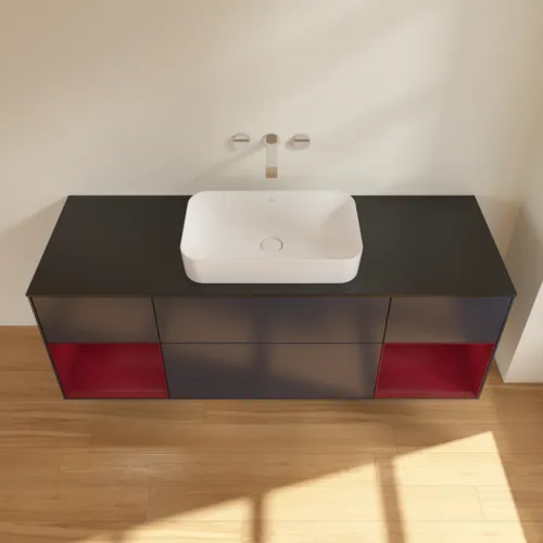 VILLEROY BOCH Toaletní skříňka Finion, s osvětlením, 4 výsuvy, 1600 x 603 x 501 mm, Midnight Blue Matt Lacquer / Peony Matt Lacquer / Glass Black Matt #F742HBHG, obrázek 4