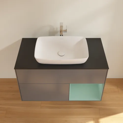 VILLEROY BOCH Toaletní skříňka Finion, s osvětlením, 2 výsuvy, 1000 x 603 x 501 mm, antracitový matný lak / olivový matný lak / černé matné sklo #F782GMGK, obrázek 4