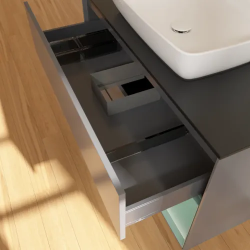 VILLEROY BOCH Toaletní skříňka Finion, s osvětlením, 2 výsuvy, 1000 x 603 x 501 mm, antracitový matný lak / olivový matný lak / černé matné sklo #F782GMGK, obrázek 8