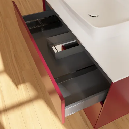 VILLEROY BOCH Toaletní skříňka Finion, s osvětlením, 2 výsuvy, 1000 x 603 x 501 mm, Pivoňka matný lak / lesklý bílý lak / sklo bílé matné #F771GFHB, obrázek 8