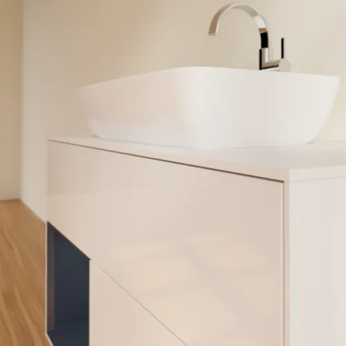VILLEROY BOCH Toaletní skříňka Finion, s osvětlením, 2 výsuvy, 1000 x 603 x 501 mm, lesklý bílý lak / půlnoční modrý matný lak / bílé matné sklo #F771HGGF, obrázek 6