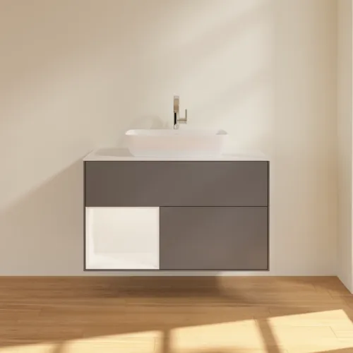VILLEROY BOCH Toaletní skříňka Finion, s osvětlením, 2 výsuvy, 1000 x 603 x 501 mm, antracitový matný lak / bílý matný lak / bílé matné sklo #F771MTGK, obrázek 3