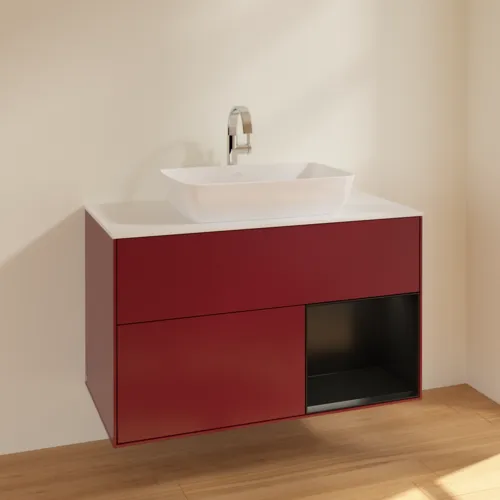 VILLEROY BOCH Toaletní skříňka Finion, s osvětlením, 2 výsuvy, 1000 x 603 x 501 mm, Pivoňka matný lak / Černý matný lak / Sklo bílé matné #F781PDHB, obrázek 2