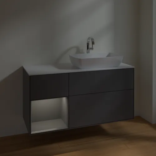 VILLEROY BOCH Toaletní skříňka Finion, s osvětlením, 3 výsuvy, 1200 x 603 x 501 mm, antracit matný lak / antracit matný lak / sklo bílé matné #F801GKGK, obrázek 4
