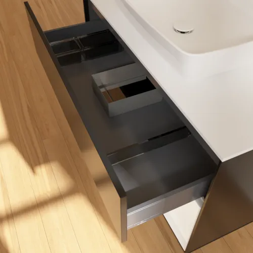 VILLEROY BOCH Toaletní skříňka Finion, s osvětlením, 2 výsuvy, 1000 x 603 x 501 mm, černý matný lak / bílý matný lak / bílé matné sklo #F781MTPD, obrázek 8