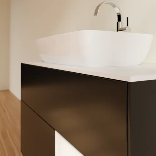 VILLEROY BOCH Toaletní skříňka Finion, s osvětlením, 2 výsuvy, 1000 x 603 x 501 mm, černý matný lak / bílý matný lak / bílé matné sklo #F781MTPD, obrázek 6