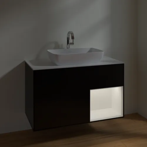 VILLEROY BOCH Toaletní skříňka Finion, s osvětlením, 2 výsuvy, 1000 x 603 x 501 mm, černý matný lak / bílý matný lak / bílé matné sklo #F781MTPD, obrázek 5