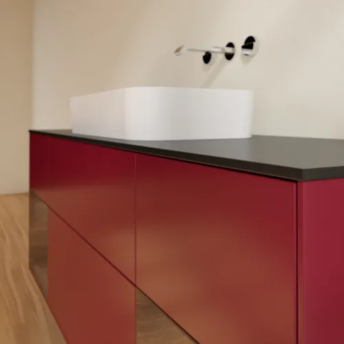 VILLEROY BOCH Toaletní skříňka Finion, s osvětlením, 4 výsuvy, 1600 x 603 x 501 mm, matný lak Peony / ořechová dýha / černé matné sklo #F742GNHB, obrázek 6
