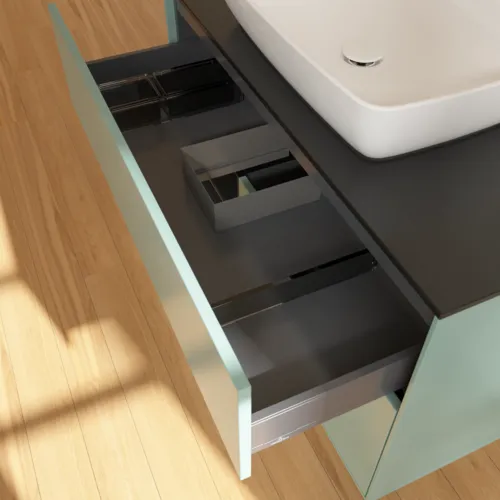 VILLEROY BOCH Toaletní skříňka Finion, s osvětlením, 2 výsuvy, 1000 x 603 x 501 mm, olivový matný lak / černý matný lak / černé matné sklo #F772PDGM, obrázek 8
