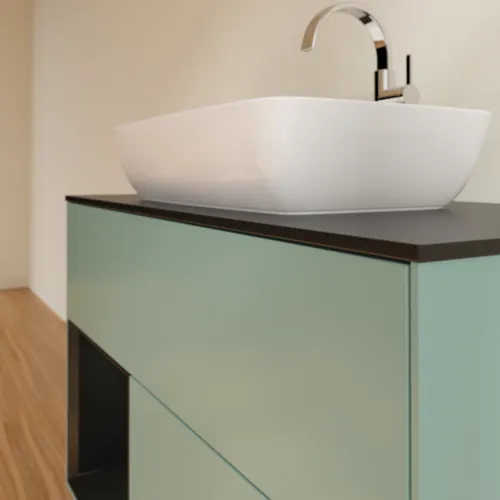 VILLEROY BOCH Toaletní skříňka Finion, s osvětlením, 2 výsuvy, 1000 x 603 x 501 mm, olivový matný lak / černý matný lak / černé matné sklo #F772PDGM, obrázek 6