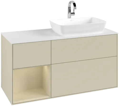 VILLEROY BOCH Toaletní skříňka Finion, s osvětlením, 3 výsuvy, 1200 x 603 x 501 mm, Silk Grey Matt Lacquer / Silk Grey Matt Lacquer / Glass White Matt #F801HJHJ