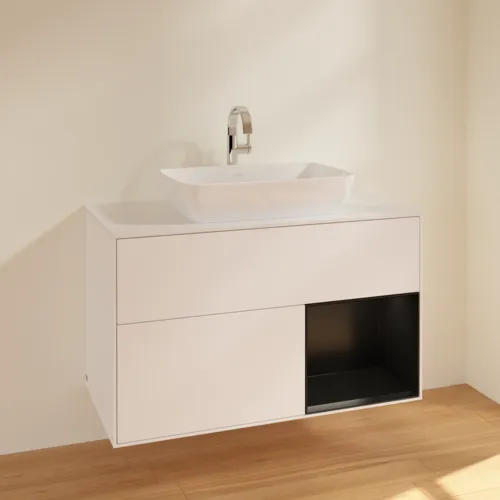 VILLEROY BOCH Toaletní skříňka Finion, s osvětlením, 2 výsuvy, 1000 x 603 x 501 mm, bílý matný lak / černý matný lak / bílé matné sklo #F781PDMT, obrázek 2