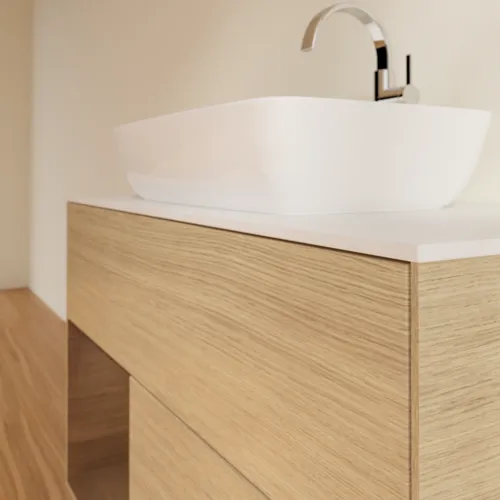 VILLEROY BOCH Umyvadlová skříňka Finion, s osvětlením, 2 výsuvy, 1000 x 603 x 501 mm, dubová dýha / ořechová dýha / sklo bílé matné #F771GNPC, obrázek 6