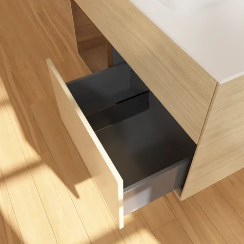VILLEROY BOCH Umyvadlová skříňka Finion, s osvětlením, 2 výsuvy, 1000 x 603 x 501 mm, dubová dýha / ořechová dýha / sklo bílé matné #F771GNPC, obrázek 7