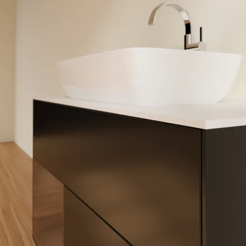 VILLEROY BOCH Toaletní skříňka Finion, s osvětlením, 2 výsuvy, 1000 x 603 x 501 mm, černý matný lak / ořechová dýha / sklo bílé matné #F771GNPD, obrázek 6