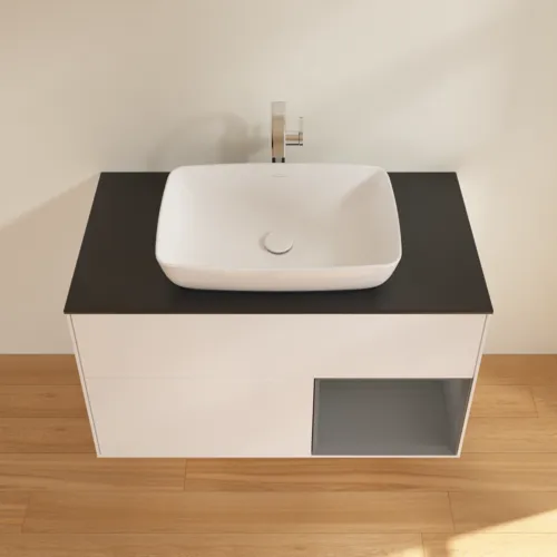 VILLEROY BOCH Toaletní skříňka Finion, s osvětlením, 2 výsuvy, 1000 x 603 x 501 mm, bílý matný lak / antracitový matný lak / černé matné sklo #F782GKMT, obrázek 4