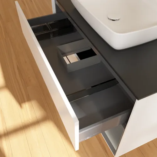 VILLEROY BOCH Toaletní skříňka Finion, s osvětlením, 2 výsuvy, 1000 x 603 x 501 mm, bílý matný lak / antracitový matný lak / černé matné sklo #F782GKMT, obrázek 8