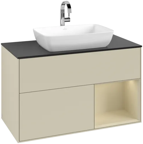 VILLEROY BOCH Toaletní skříňka Finion, s osvětlením, 2 výsuvy, 1000 x 603 x 501 mm, Silk Grey Matt Lacquer / Silk Grey Matt Lacquer / Glass Black Matt #F782HJHJ
