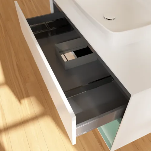 VILLEROY BOCH Toaletní skříňka Finion, s osvětlením, 2 výsuvy, 1000 x 603 x 501 mm, bílý matný lak / olivový matný lak / bílé matné sklo #F781GMMT, obrázek 8