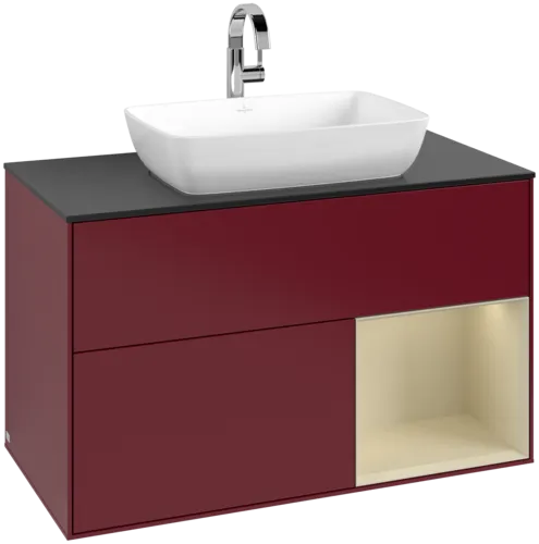 VILLEROY BOCH Toaletní skříňka Finion, s osvětlením, 2 výsuvy, 1000 x 603 x 501 mm, Peony Matt Lacquer / Silk Grey Matt Lacquer / Glass Black Matt #F782HJHB