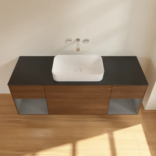 VILLEROY BOCH Toaletní skříňka Finion, s osvětlením, 4 výsuvy, 1600 x 603 x 501 mm, ořechová dýha / antracitový matný lak / černé matné sklo #F742GKGN, obrázek 4