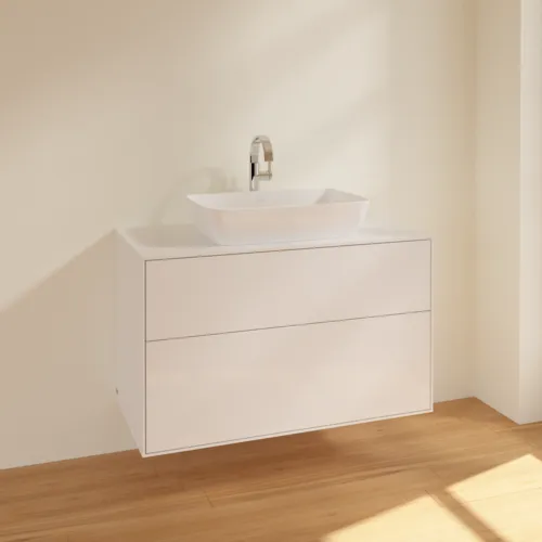 VILLEROY BOCH Toaletní skříňka Finion, 2 výsuvy, 1000 x 603 x 501 mm, lesklý bílý lak / sklo bílé matné #F76100GF, obrázek 2