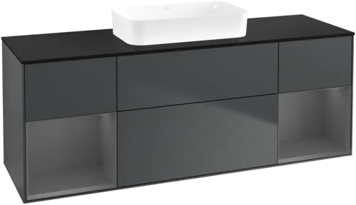 VILLEROY BOCH Toaletní skříňka Finion, s osvětlením, 4 výsuvy, 1600 x 603 x 501 mm, Midnight Blue Matt Lacquer / Anthracite Matt Lacquer / Glass Black Matt #F742GKHG