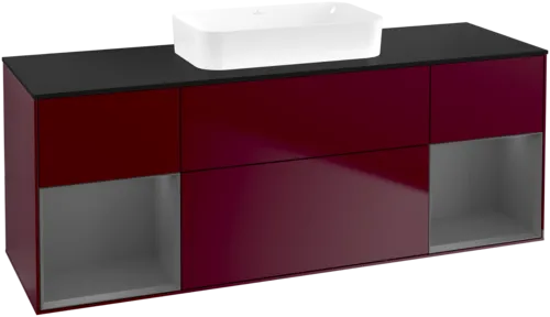 VILLEROY BOCH Toaletní skříňka Finion, s osvětlením, 4 výsuvy, 1600 x 603 x 501 mm, Pivoňka matný lak / Antracit matný lak / Sklo černé matné #F742GKHB