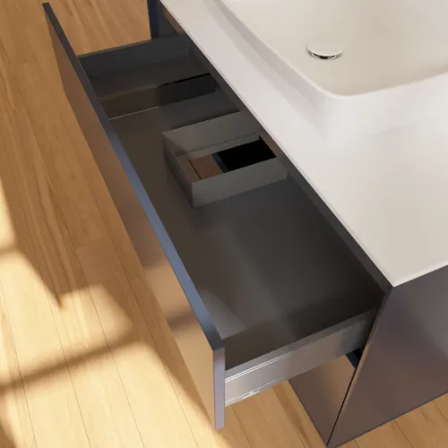 VILLEROY BOCH Toaletní skříňka Finion, 2 výsuvy, 1000 x 603 x 501 mm, půlnočně modrý matný lak / bílé matné sklo #F76100HG, obrázek 7