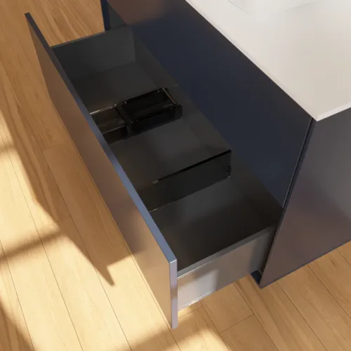 VILLEROY BOCH Toaletní skříňka Finion, 2 výsuvy, 1000 x 603 x 501 mm, půlnočně modrý matný lak / bílé matné sklo #F76100HG, obrázek 6
