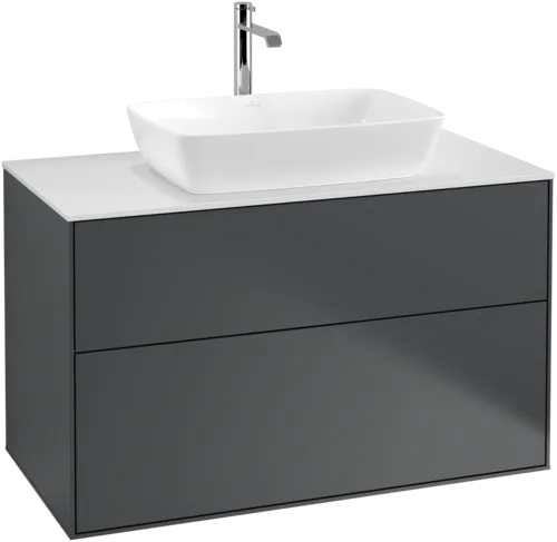VILLEROY BOCH Toaletní skříňka Finion, 2 výsuvy, 1000 x 603 x 501 mm, půlnočně modrý matný lak / bílé matné sklo #F76100HG, obrázek 1