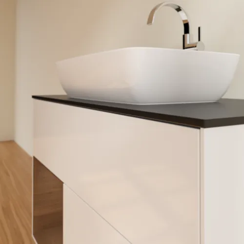 VILLEROY BOCH Toaletní skříňka Finion, s osvětlením, 2 výsuvy, 1000 x 603 x 501 mm, lesklý bílý lak / ořechová dýha / černé matné sklo #F772GNGF, obrázek 6