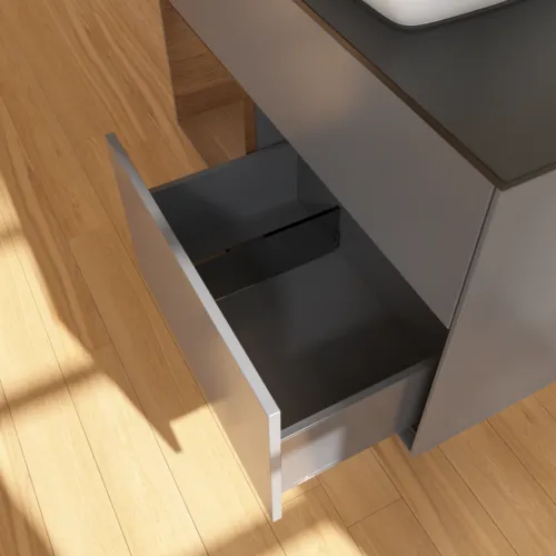 VILLEROY BOCH Toaletní skříňka Finion, s osvětlením, 2 výsuvy, 1000 x 603 x 501 mm, antracitový matný lak / ořechová dýha / černé matné sklo #F772GNGK, obrázek 7