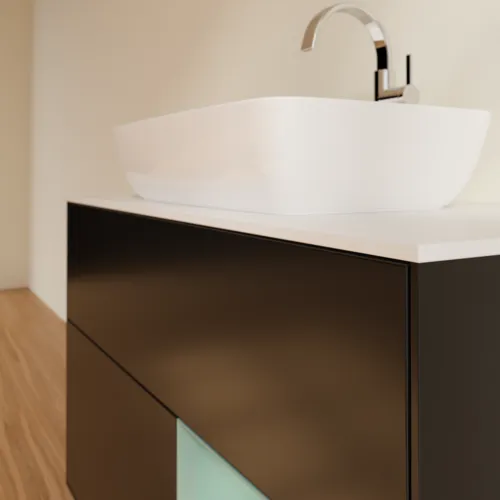 VILLEROY BOCH Toaletní skříňka Finion, s osvětlením, 2 výsuvy, 1000 x 603 x 501 mm, černý matný lak / olivový matný lak / bílé matné sklo #F781GMPD, obrázek 6