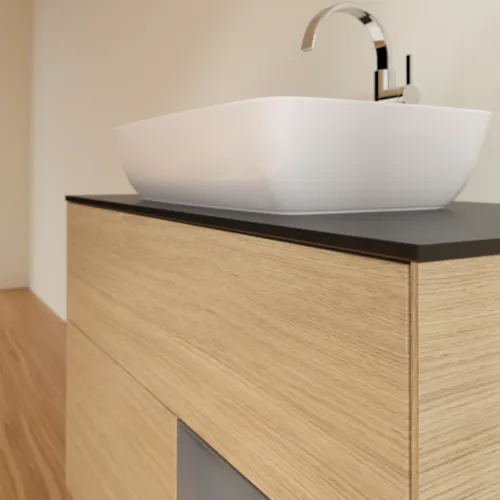 VILLEROY BOCH Toaletní skříňka Finion, s osvětlením, 2 výsuvy, 1000 x 603 x 501 mm, dubová dýha / antracitový matný lak / černé matné sklo #F782GKPC, obrázek 6