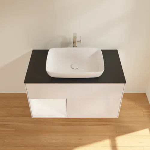 VILLEROY BOCH Umyvadlová skříňka Finion, s osvětlením, 2 výsuvy, 1000 x 603 x 501 mm, lesklý bílý lak / bílý matný lak / černé matné sklo #F772MTGF, obrázek 4