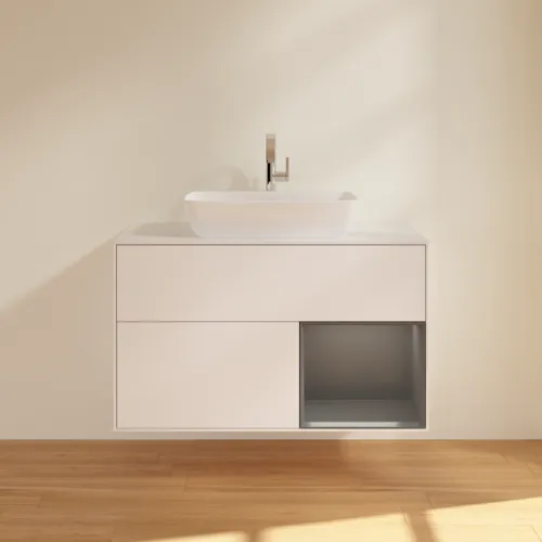 VILLEROY BOCH Toaletní skříňka Finion, s osvětlením, 2 výsuvy, 1000 x 603 x 501 mm, bílý matný lak / antracitový matný lak / bílé matné sklo #F781GKMT, obrázek 3