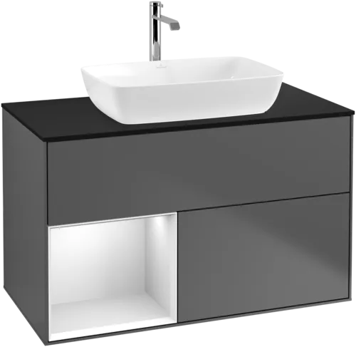 VILLEROY BOCH Toaletní skříňka Finion, s osvětlením, 2 výsuvy, 1000 x 603 x 501 mm, antracitový matný lak / bílý matný lak / černé matné sklo #F772MTGK, obrázek 1