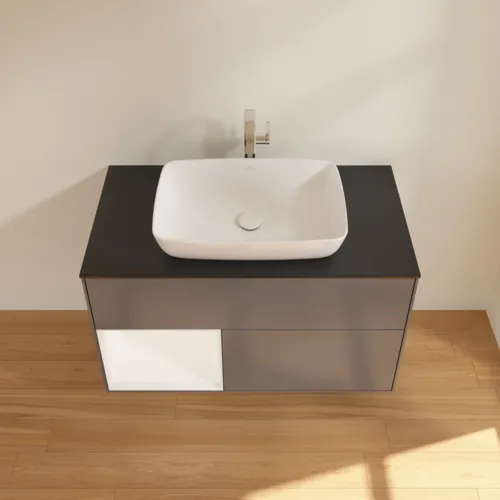 VILLEROY BOCH Toaletní skříňka Finion, s osvětlením, 2 výsuvy, 1000 x 603 x 501 mm, antracitový matný lak / bílý matný lak / černé matné sklo #F772MTGK, obrázek 4