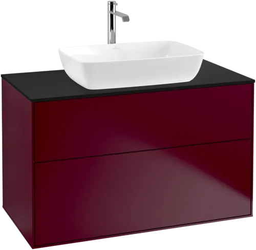 VILLEROY BOCH Toaletní skříňka Finion, 2 výsuvy, 1000 x 603 x 501 mm, Peony Matt Lacquer / Glass Black Matt #F76200HB