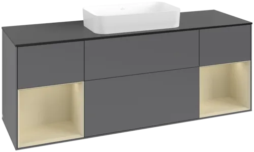 VILLEROY BOCH Toaletní skříňka Finion, s osvětlením, 4 výsuvy, 1600 x 603 x 501 mm, antracitový matný lak / hedvábně šedý matný lak / černé matné sklo #F742HJGK