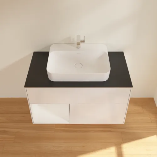VILLEROY BOCH Toaletní skříňka Finion, s osvětlením, 2 výsuvy, 1000 x 603 x 501 mm, lesklý bílý lak / lesklý bílý lak / sklo černé matné #F362GFGF, obrázek 4