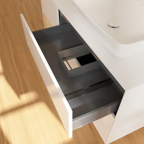 VILLEROY BOCH Toaletní skříňka Finion, s osvětlením, 3 výsuvy, 1200 x 603 x 501 mm, lesklý bílý lak / dubová dýha / sklo bílé matné #F801PCGF, obrázek 8