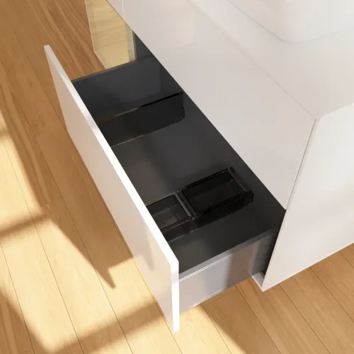 VILLEROY BOCH Toaletní skříňka Finion, s osvětlením, 3 výsuvy, 1200 x 603 x 501 mm, lesklý bílý lak / dubová dýha / sklo bílé matné #F801PCGF, obrázek 7