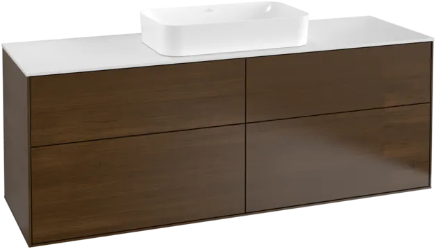 VILLEROY BOCH Toaletní skříňka Finion, 4 výsuvy, 1600 x 603 x 501 mm, ořechová dýha / sklo bílé matné #F32100GN