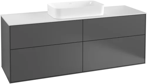 VILLEROY BOCH Toaletní skříňka Finion, 4 výsuvy, 1600 x 603 x 501 mm, antracit matný lak / sklo bílé matné #F32100GK