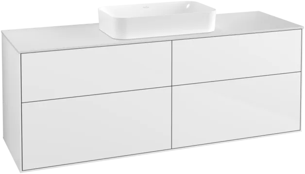 VILLEROY BOCH Toaletní skříňka Finion, 4 výsuvy, 1600 x 603 x 501 mm, lesklý bílý lak / sklo bílé matné #F32100GF
