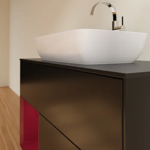VILLEROY BOCH Toaletní skříňka Finion, s osvětlením, 2 výsuvy, 1000 x 603 x 501 mm, černý matný lak / pivoňkový matný lak / černé matné sklo #F772HBPD, obrázek 6