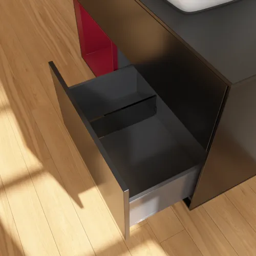 VILLEROY BOCH Toaletní skříňka Finion, s osvětlením, 2 výsuvy, 1000 x 603 x 501 mm, černý matný lak / pivoňkový matný lak / černé matné sklo #F772HBPD, obrázek 7